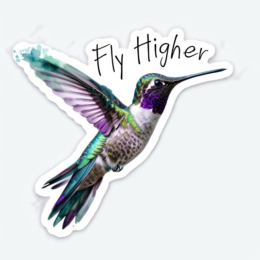 Watercolor Hummingbird with Fly Higher Text Sticker