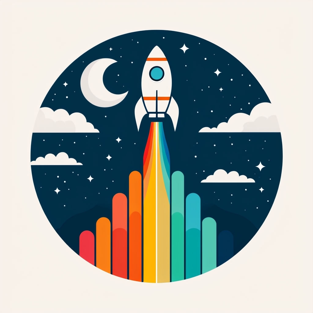 Minimalist Rocket Launch Illustration in Beige Circular Frame Mug