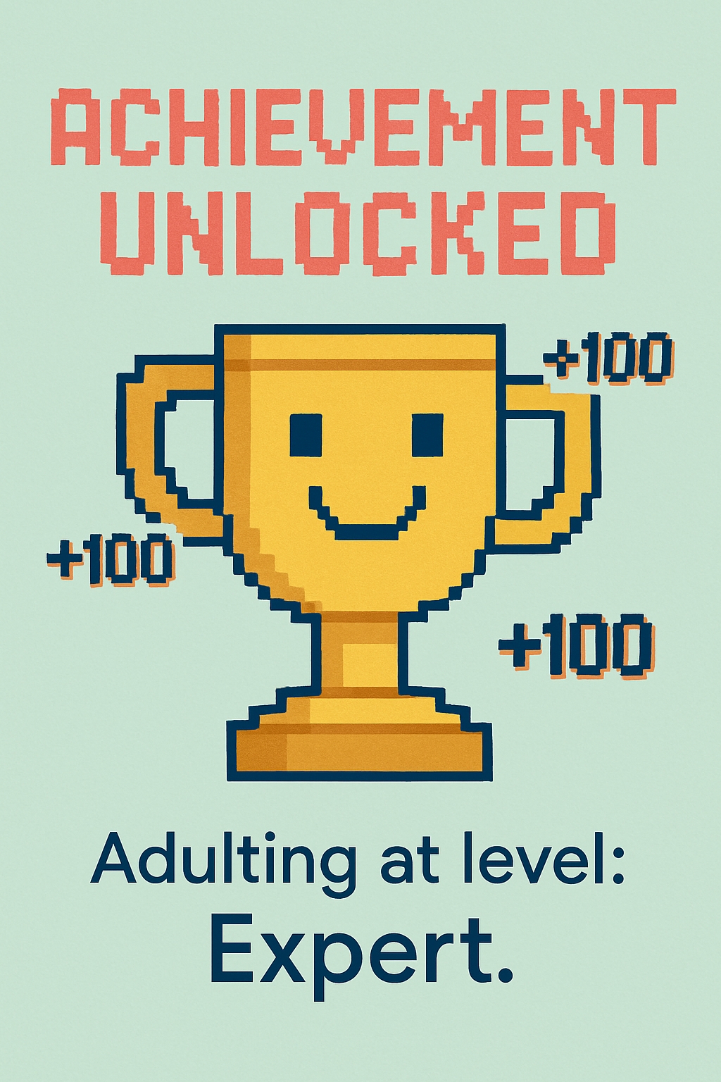 Playful Pixel Art Trophy with Achievement Text Card Design Cards & Invites