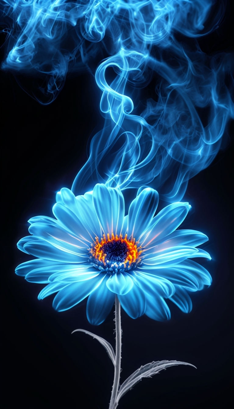 Electric Blue Daisy Flower with Whimsical Energy Swirls Mobile Wallpaper