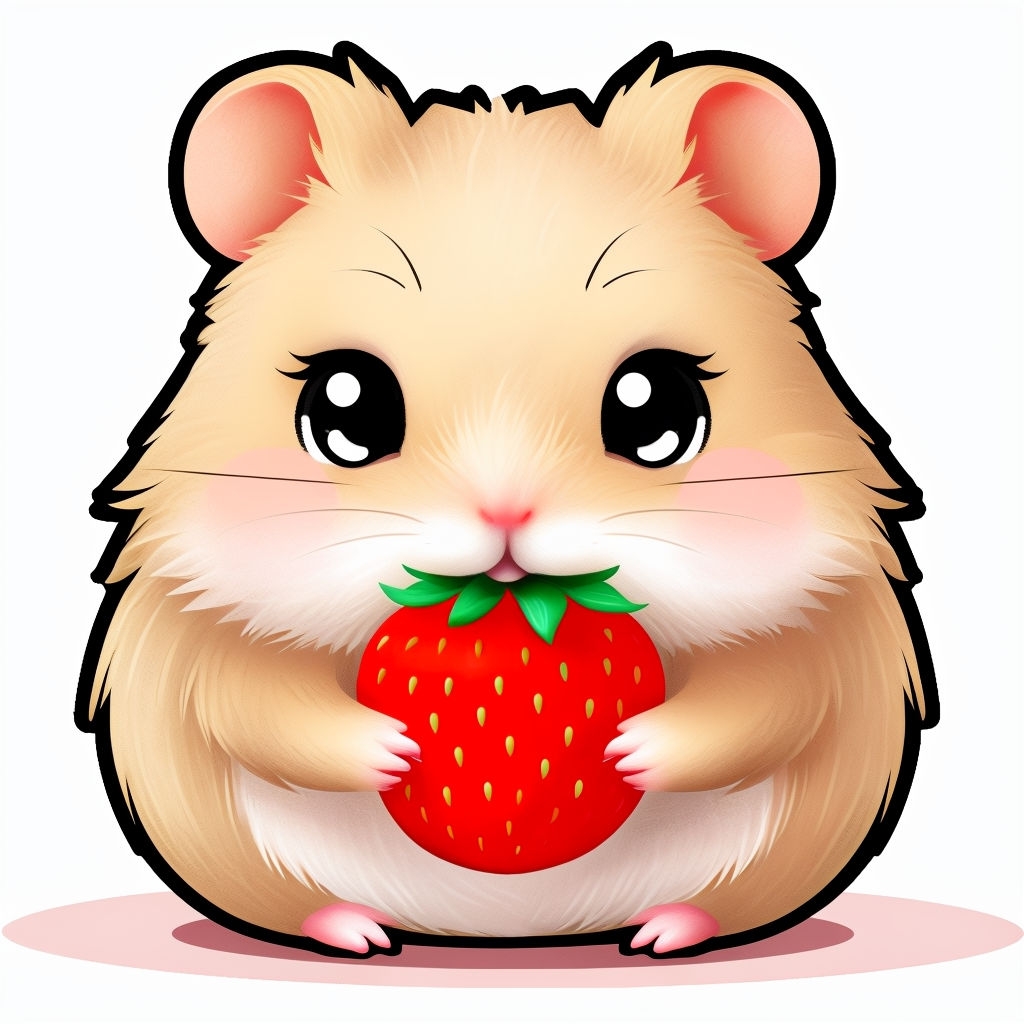 Cute Plump Hamster Holding a Strawberry Illustration Sticker