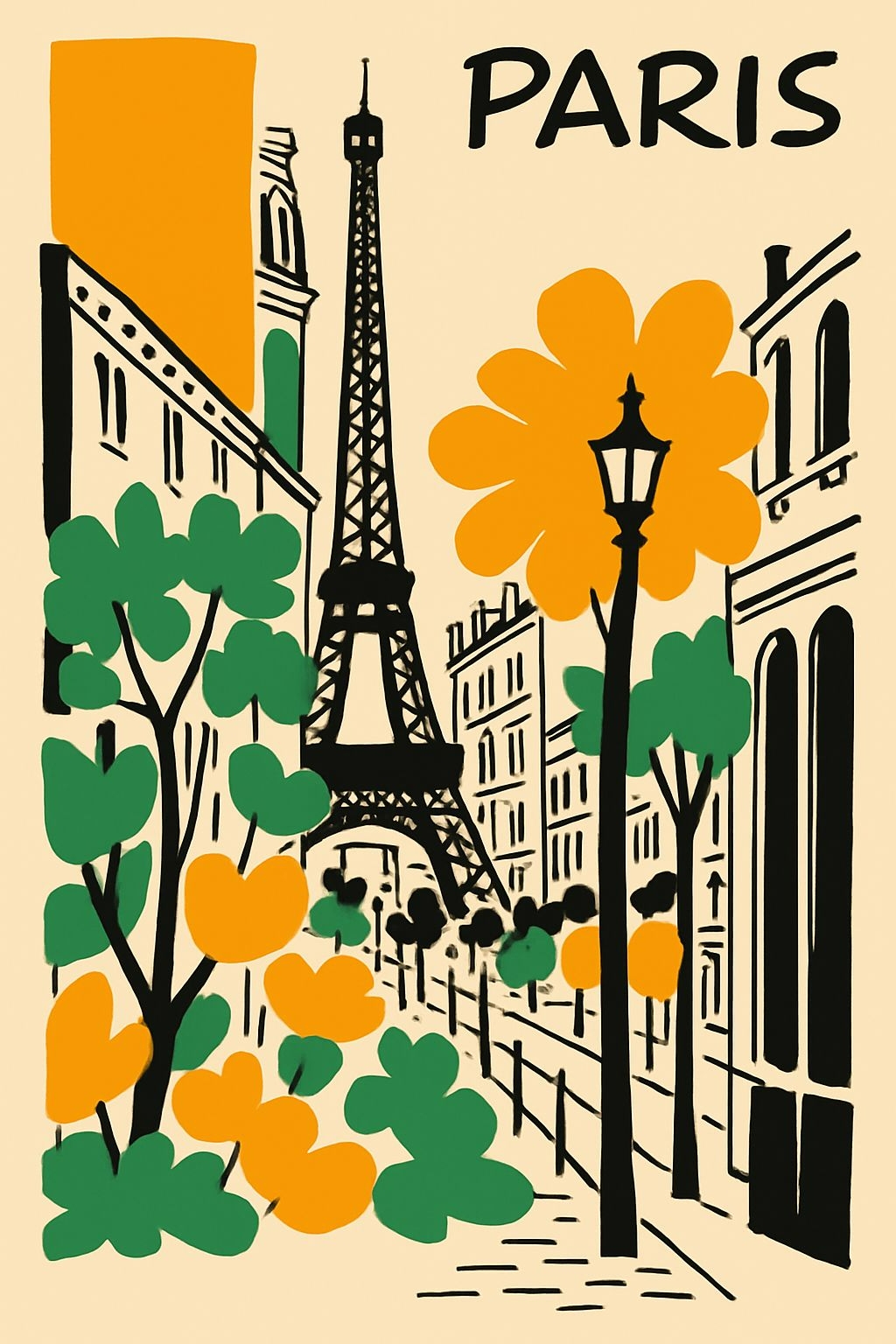 Vintage Parisian Street Scene with Eiffel Tower Artwork T-Shirt