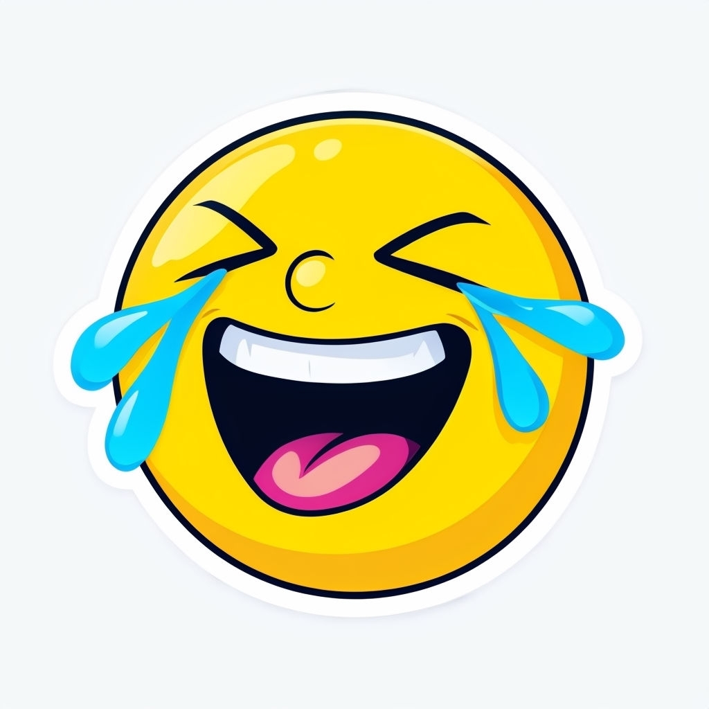 Vibrant Yellow Laughing Emoji Sticker Design 