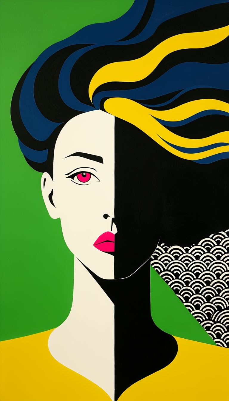 Stylized Abstract Portrait with Bold Colors and Shapes Art