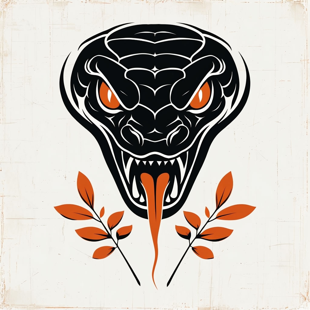 Stylized Black Snake Head with Intense Orange Eyes T-Shirt