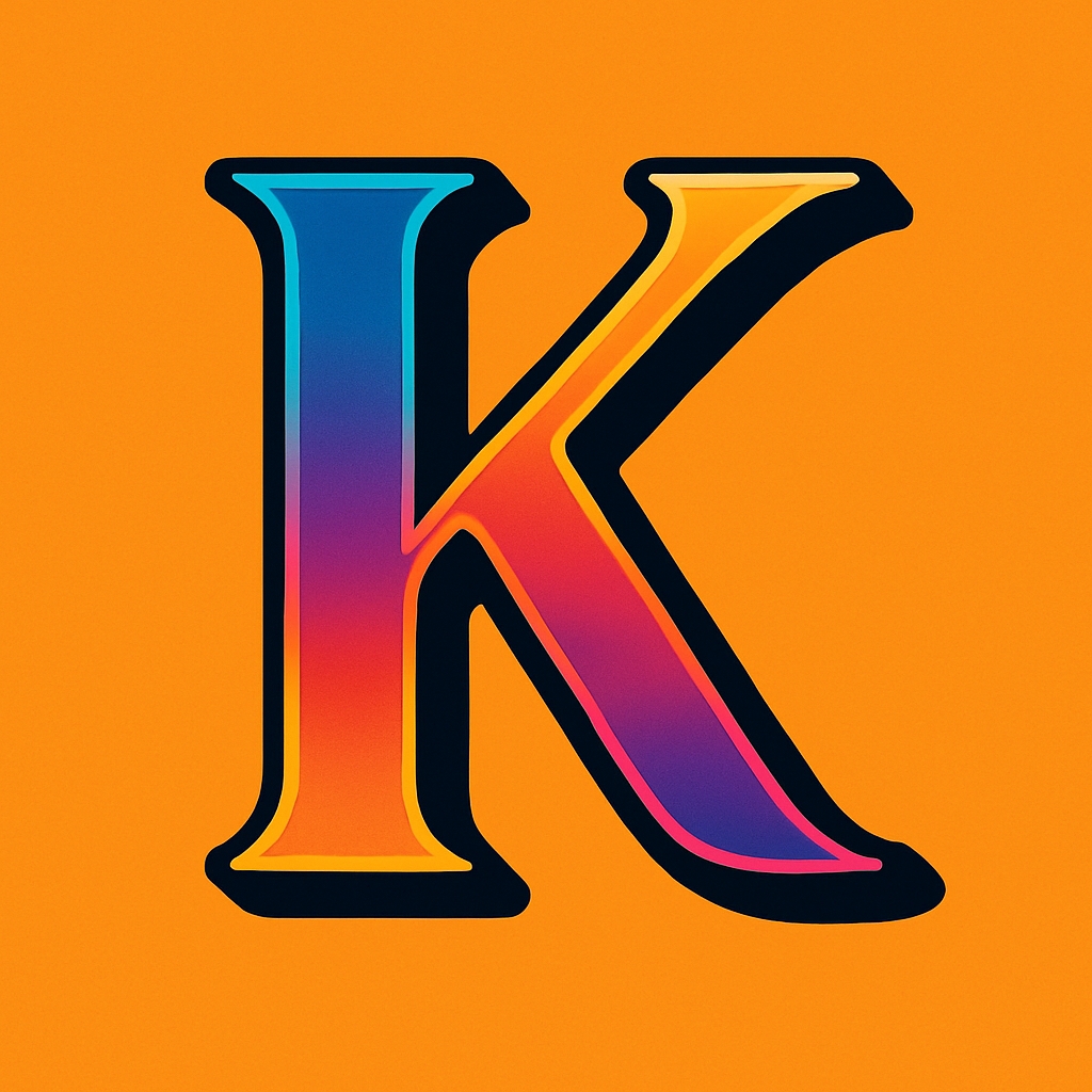 Colorful Gradient K Letter Illustration on Bright Orange Background Monogram
