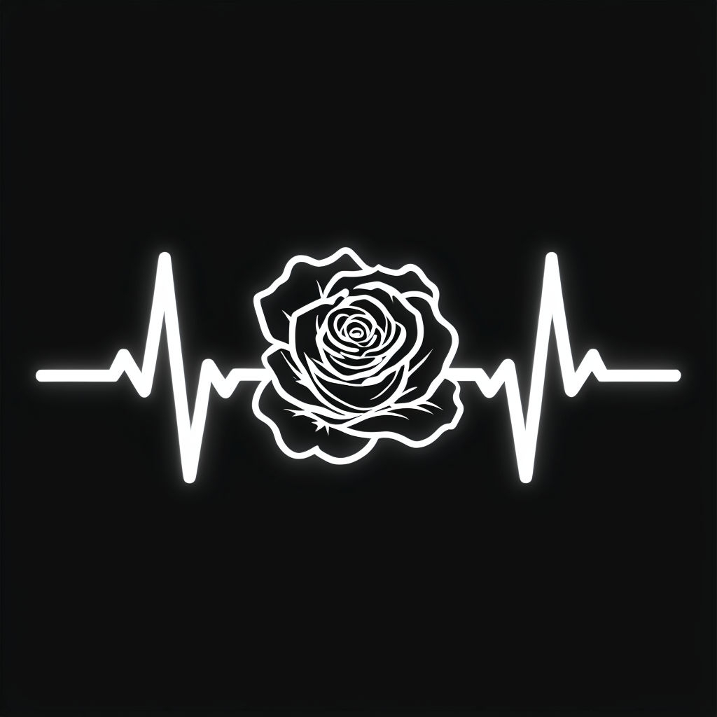 Minimalist Neon Rose with Heartbeat Lines Modern Mug