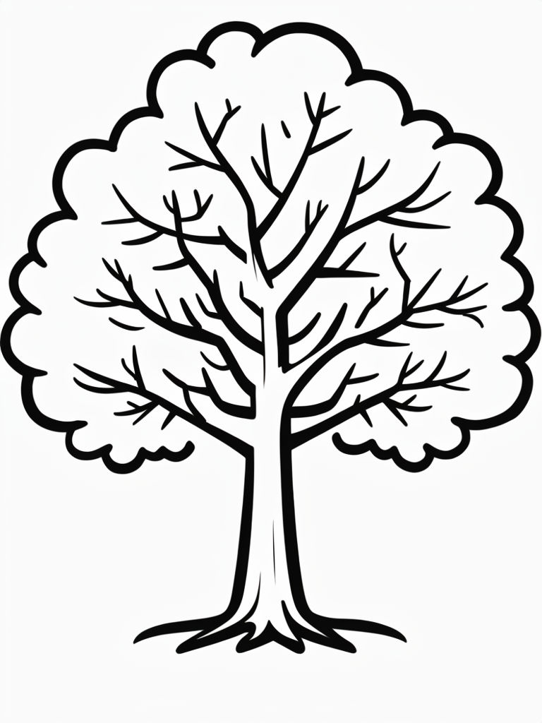 Minimalist Cartoon Tree Line Drawing for Coloring Book Pages