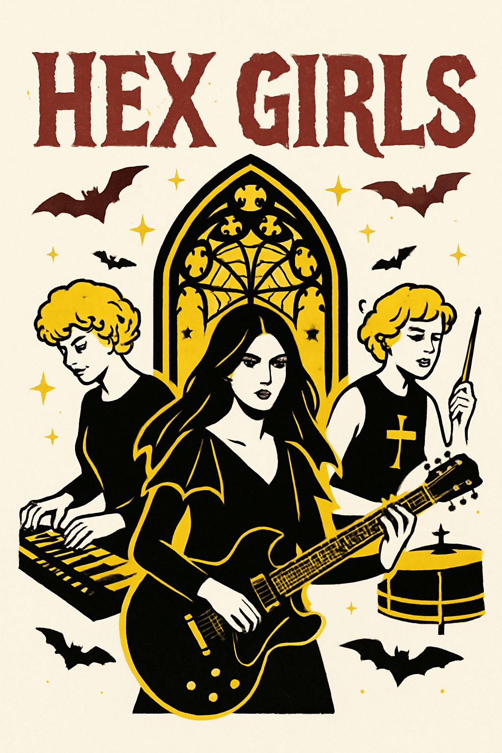 Gothic Hex Girls Band Illustration T-Shirt