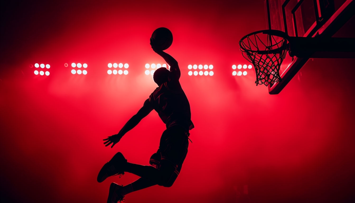 Dynamic Basketball Player Slam Dunk Silhouette Background Virtual Backgrounds