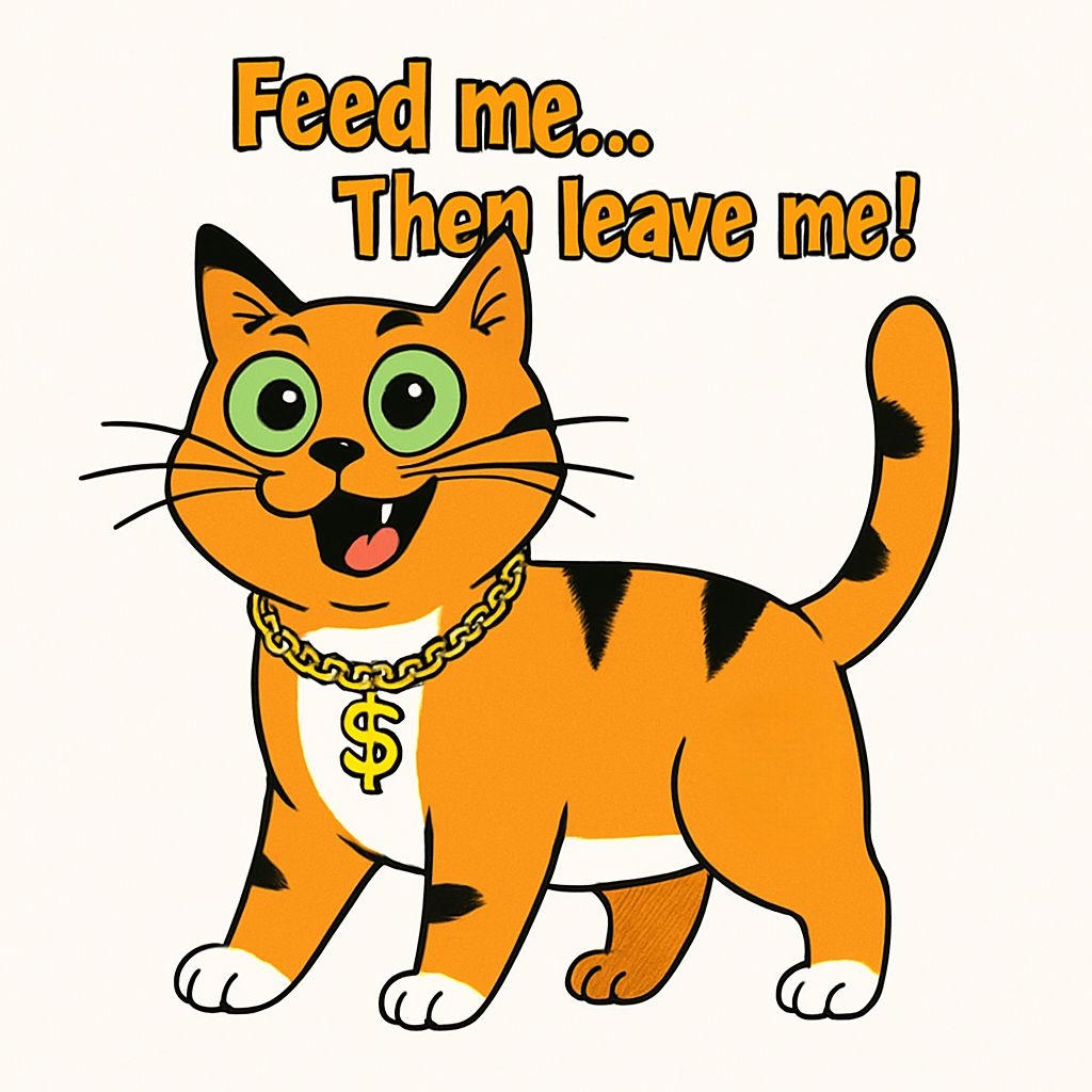 Excited Cartoon Orange Tabby Cat with Dollar Sign Sticker