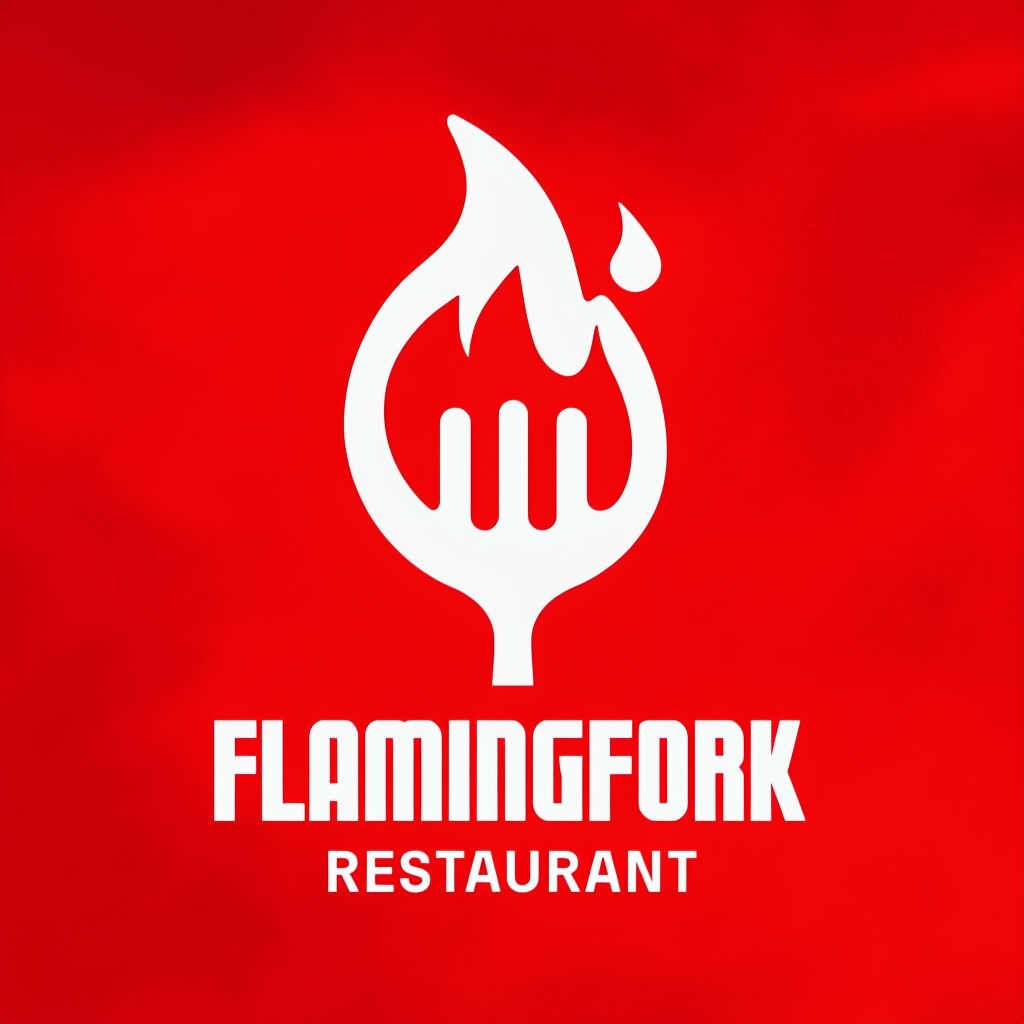 Vibrant Red Flaming Fork Modern Minimalist Logo Design