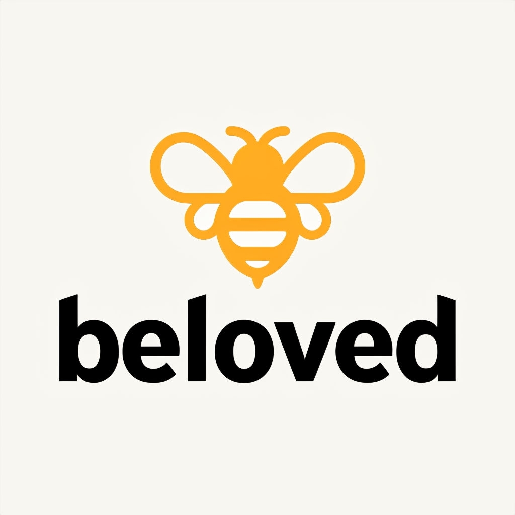 Minimalist Amber Bee Logo Design with Beloved Text