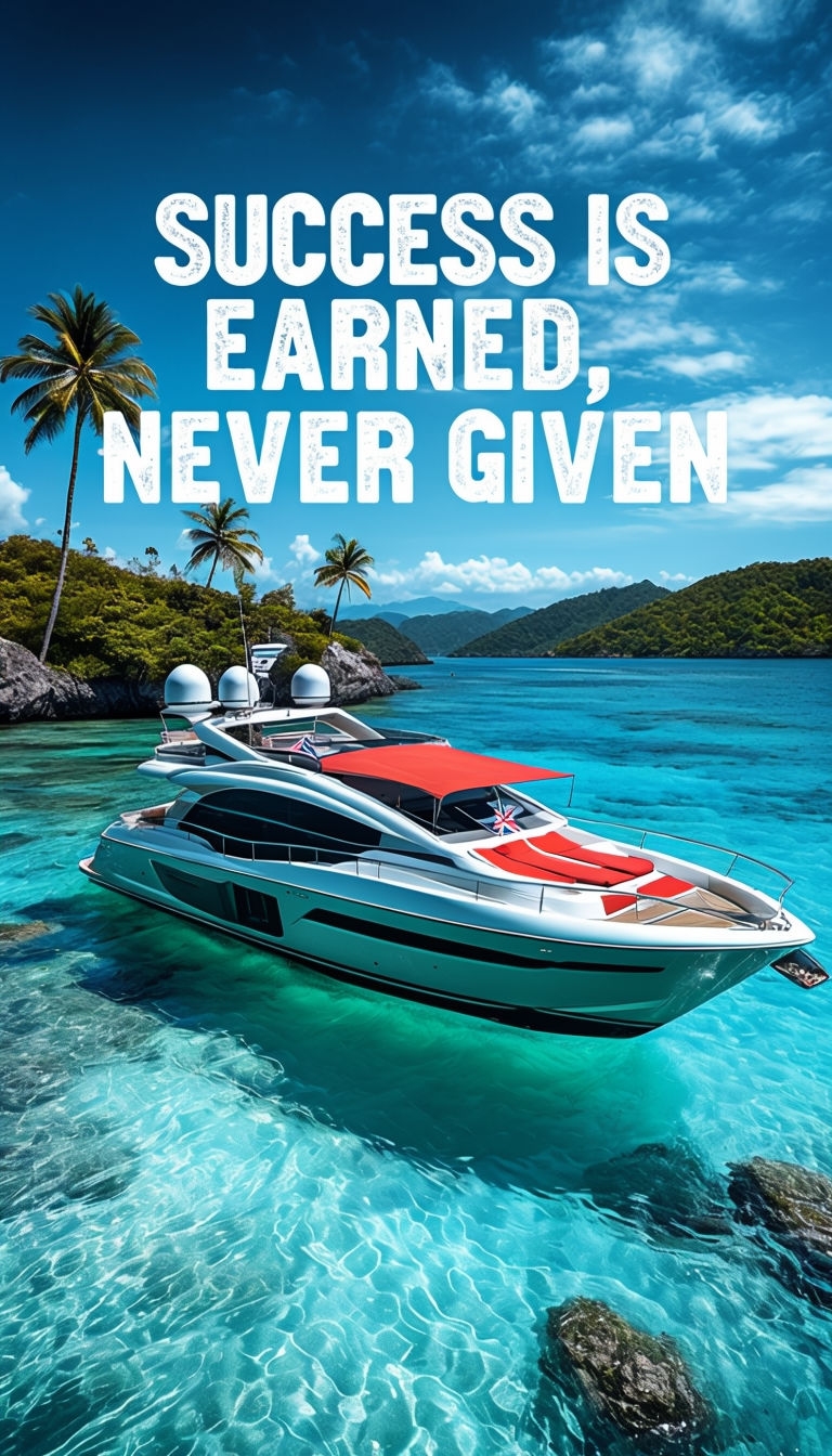 Luxury Yacht Success Motivational Poster in Tropical Paradise Mobile Wallpaper