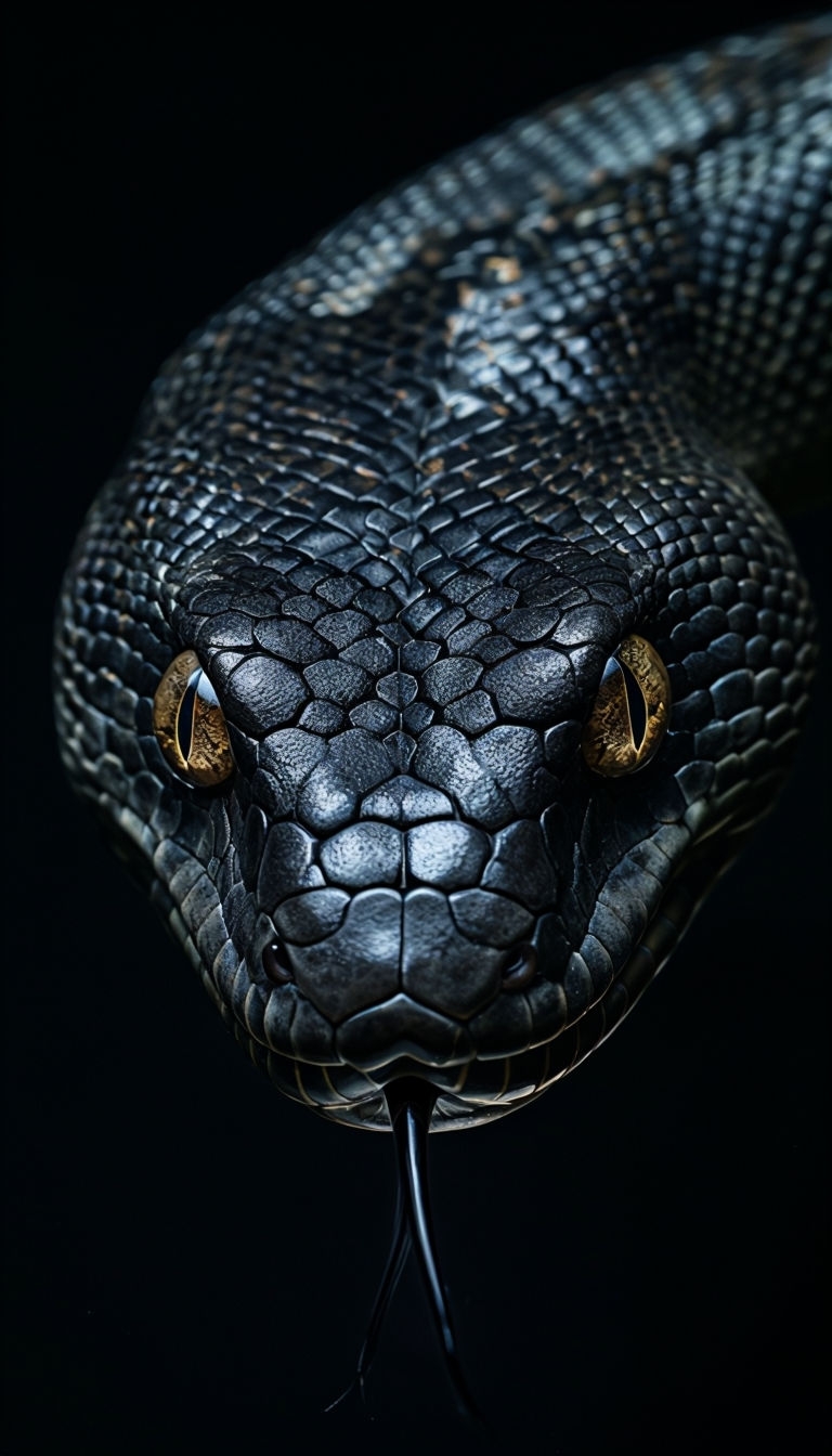 Close-Up Black Snake Head with Intense Amber Eyes Mobile Wallpaper