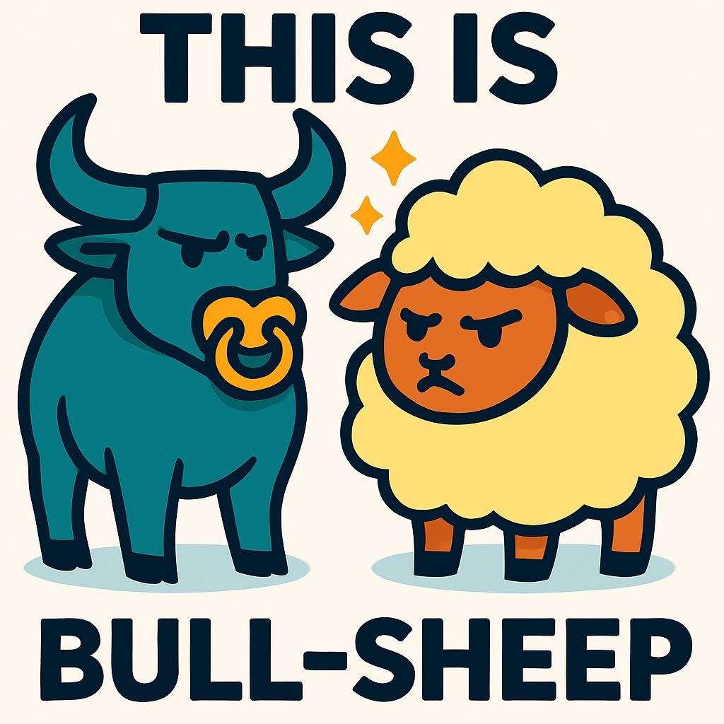 Whimsical Cartoon Bull and Sheep Characters Illustration Sticker