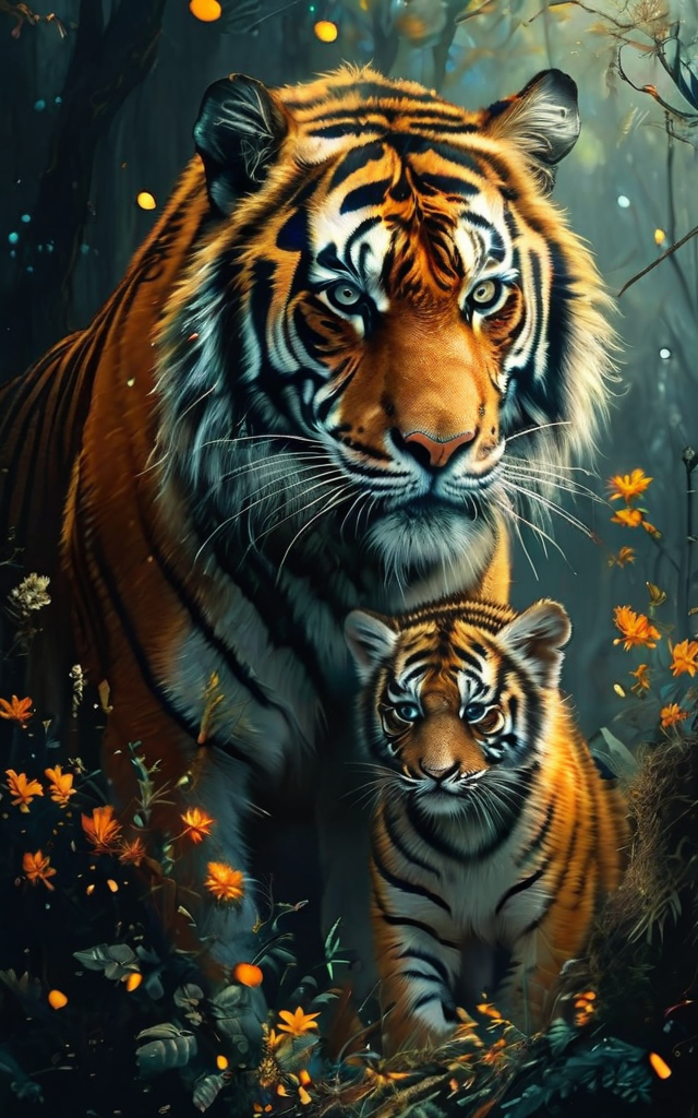 Tiger with a cub in a mystical forest by K. Ingrid - Playground