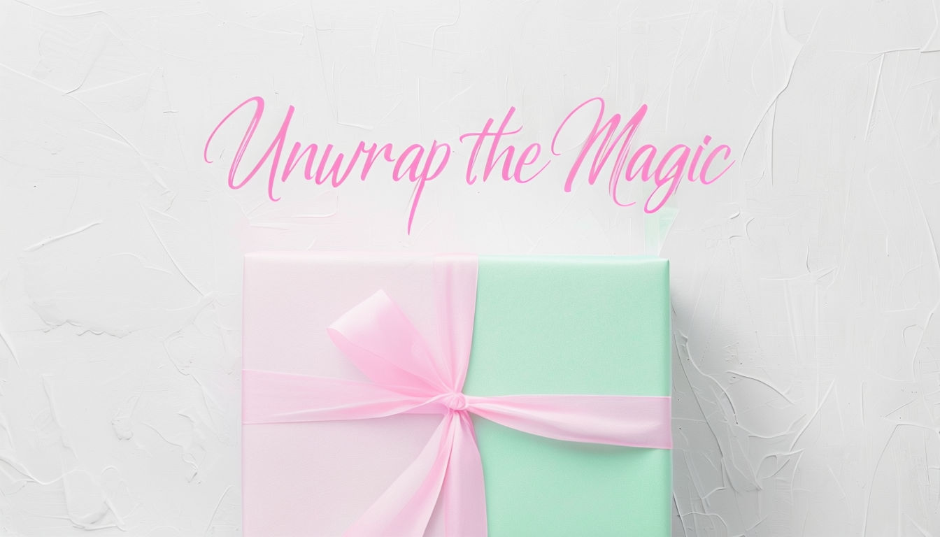 Pastel Gift Box with 'Unwrap the Magic' Handwritten Text Poster