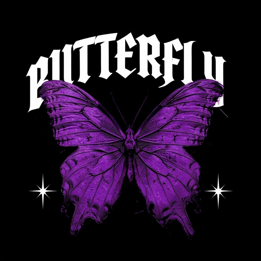 Vibrant Purple Butterfly with Gothic Style Text Poster