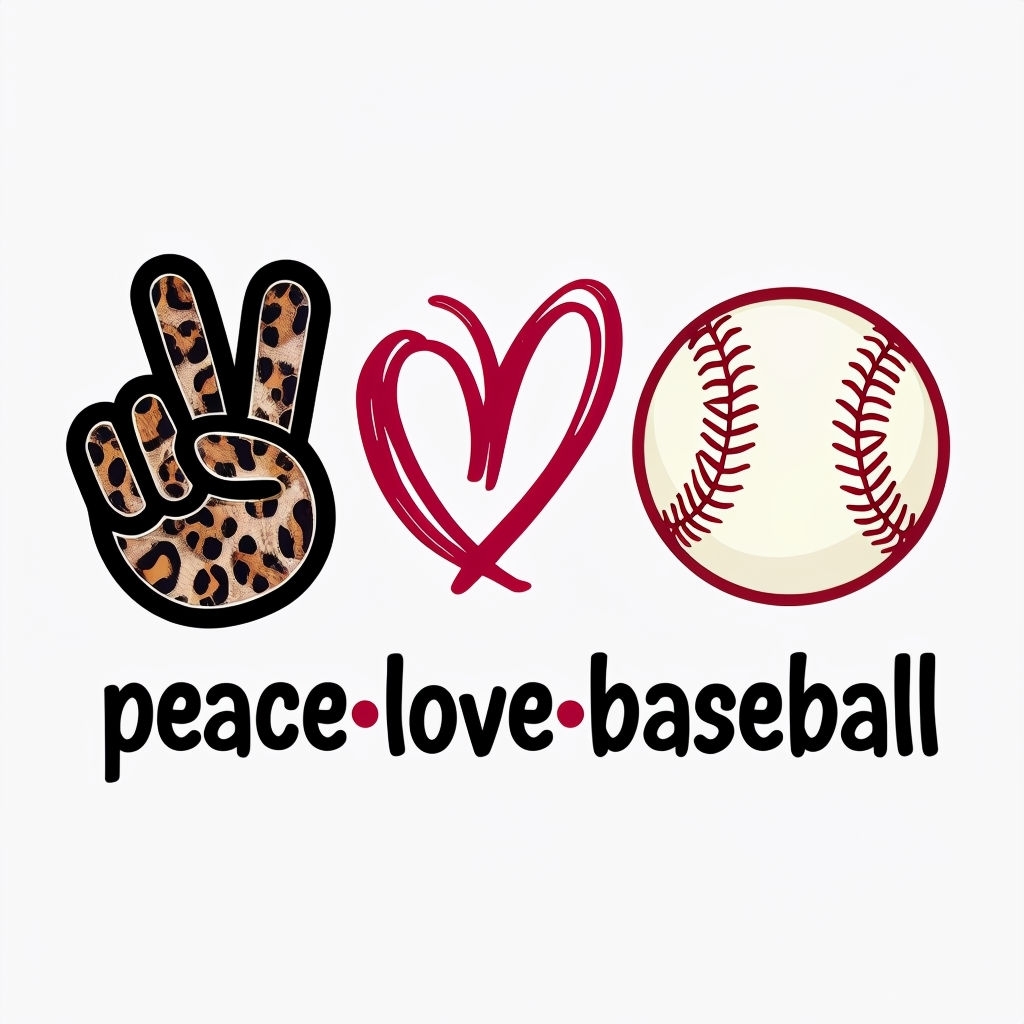 Peace Love Baseball Graphic Design T-Shirt