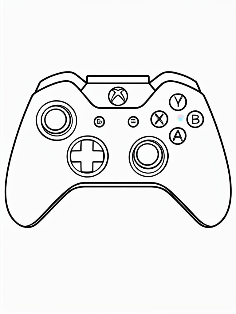 Minimalist Line Drawing of an Xbox Game Controller Coloring Book Pages