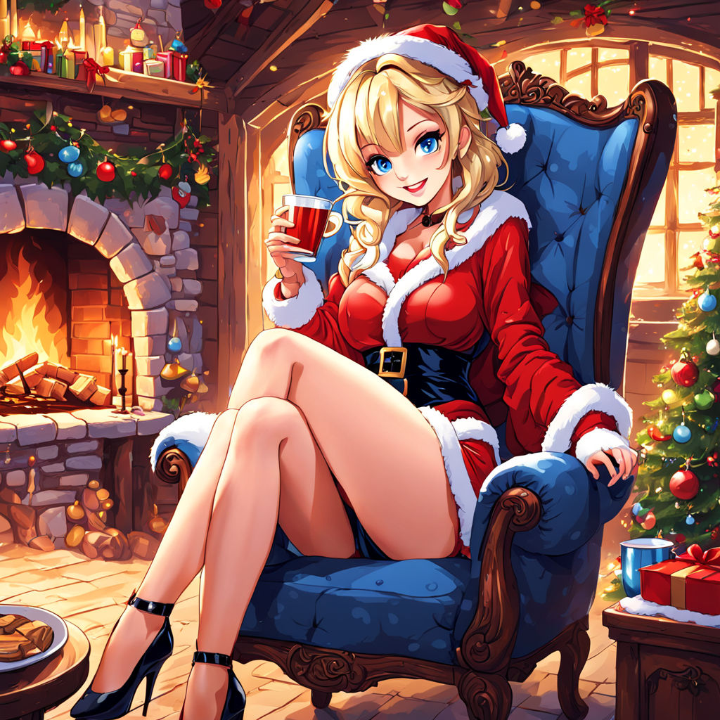 Hot anime woman in a Christmas outfit