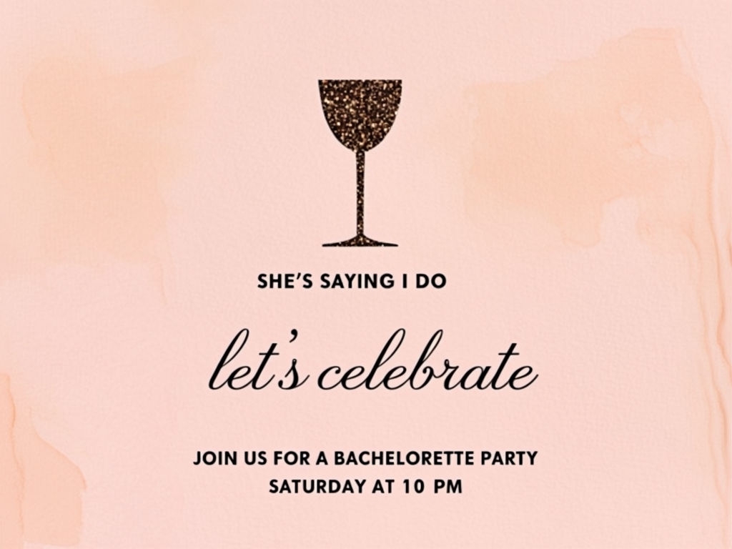 Elegant Peach Bachelorette Party Invitation with Champagne Glass Sticker