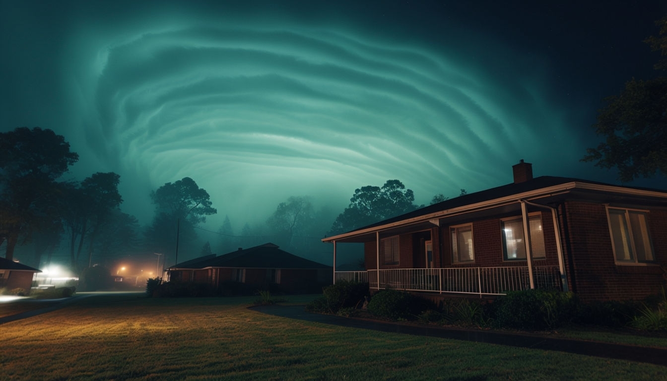 Serene Nighttime Suburban Brick House Virtual Background