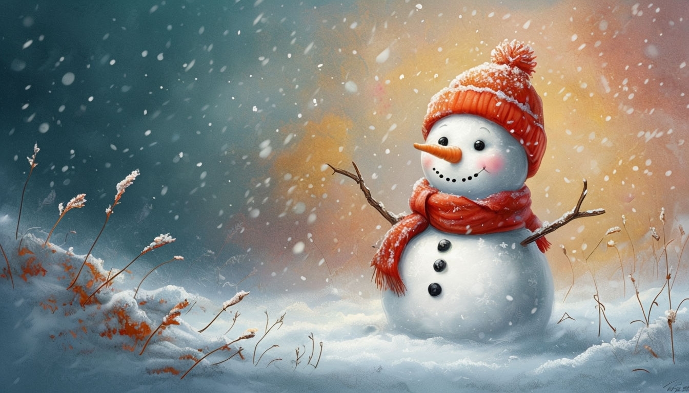 Cheerful Snowman in Vibrant Winter Art for Festive Decor Poster