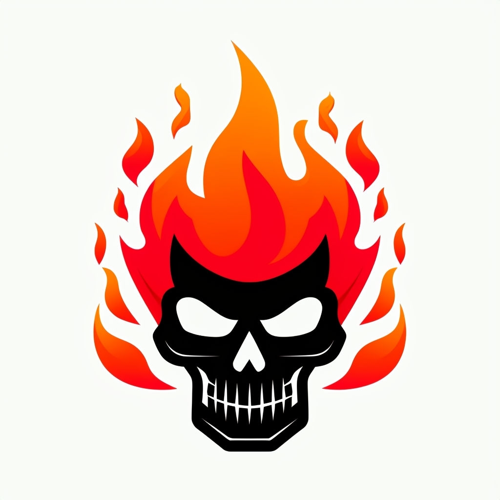 Stylized Black Skull with Fiery Flames Vector Illustration Sticker
