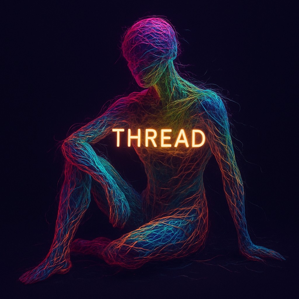 Vibrant Neon Threads Abstract Human Figure Artwork for Album Cover
