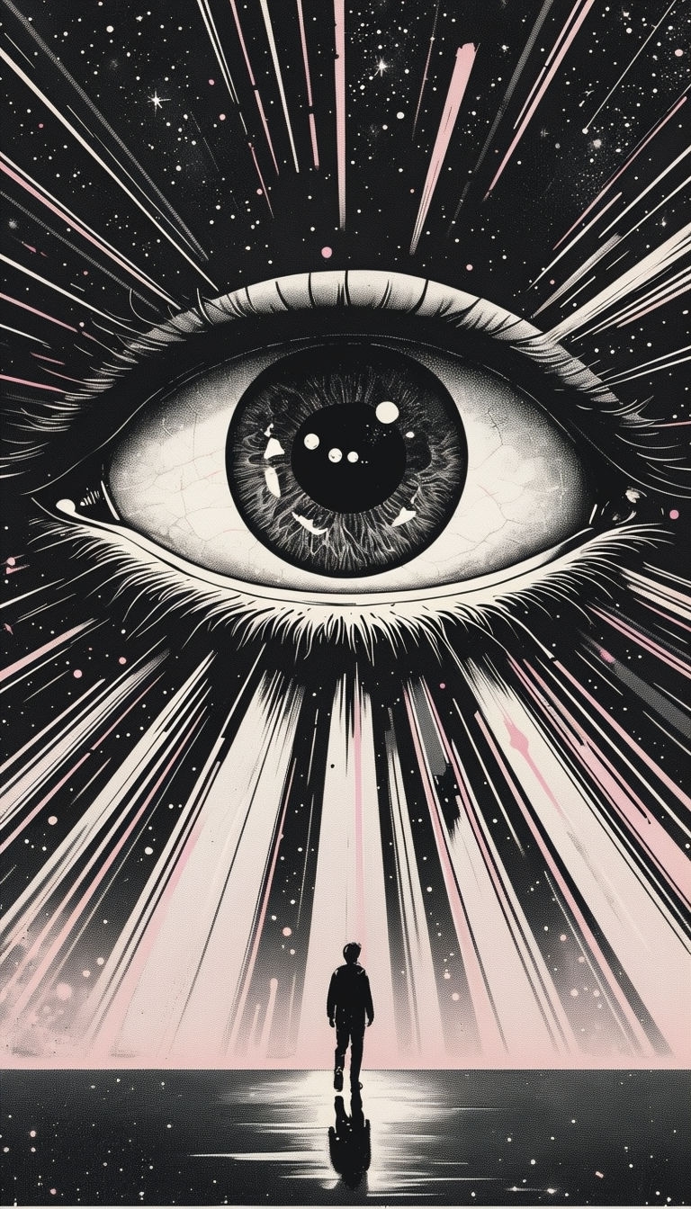 Surreal Central Eye with Cosmic Streaks Digital Art Mobile Wallpaper