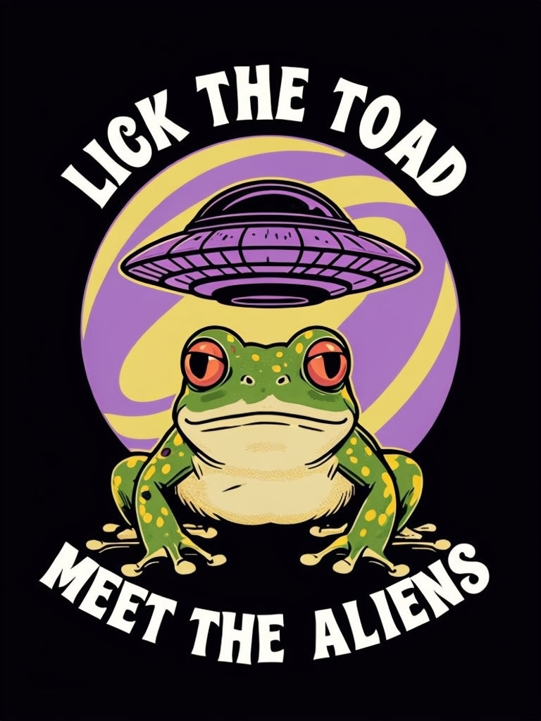 Playful Cartoon Frog with UFO and Retro Text T-Shirt