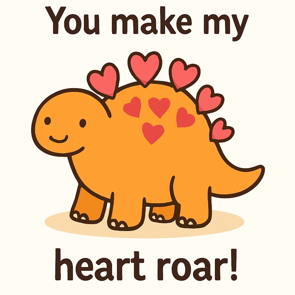 Cute Cartoon Dinosaur with Hearts and Love Text Sticker