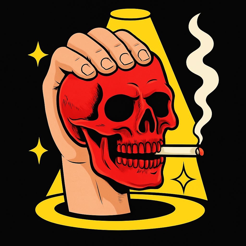 Vibrant Red Skull and Hand Pop Art Illustration T-Shirt