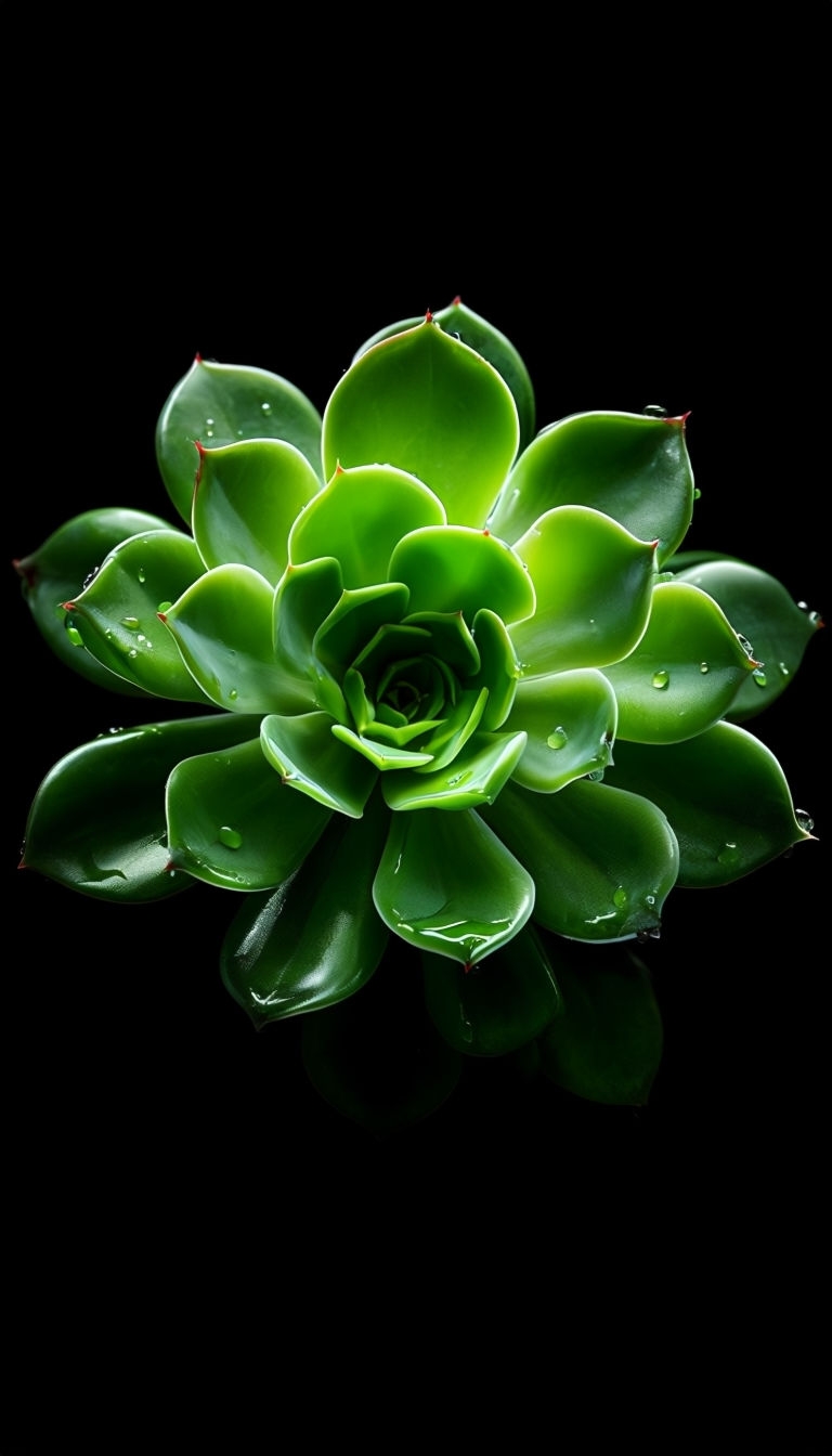 Vibrant Green Succulent Close-Up on Black Background Mobile Wallpaper