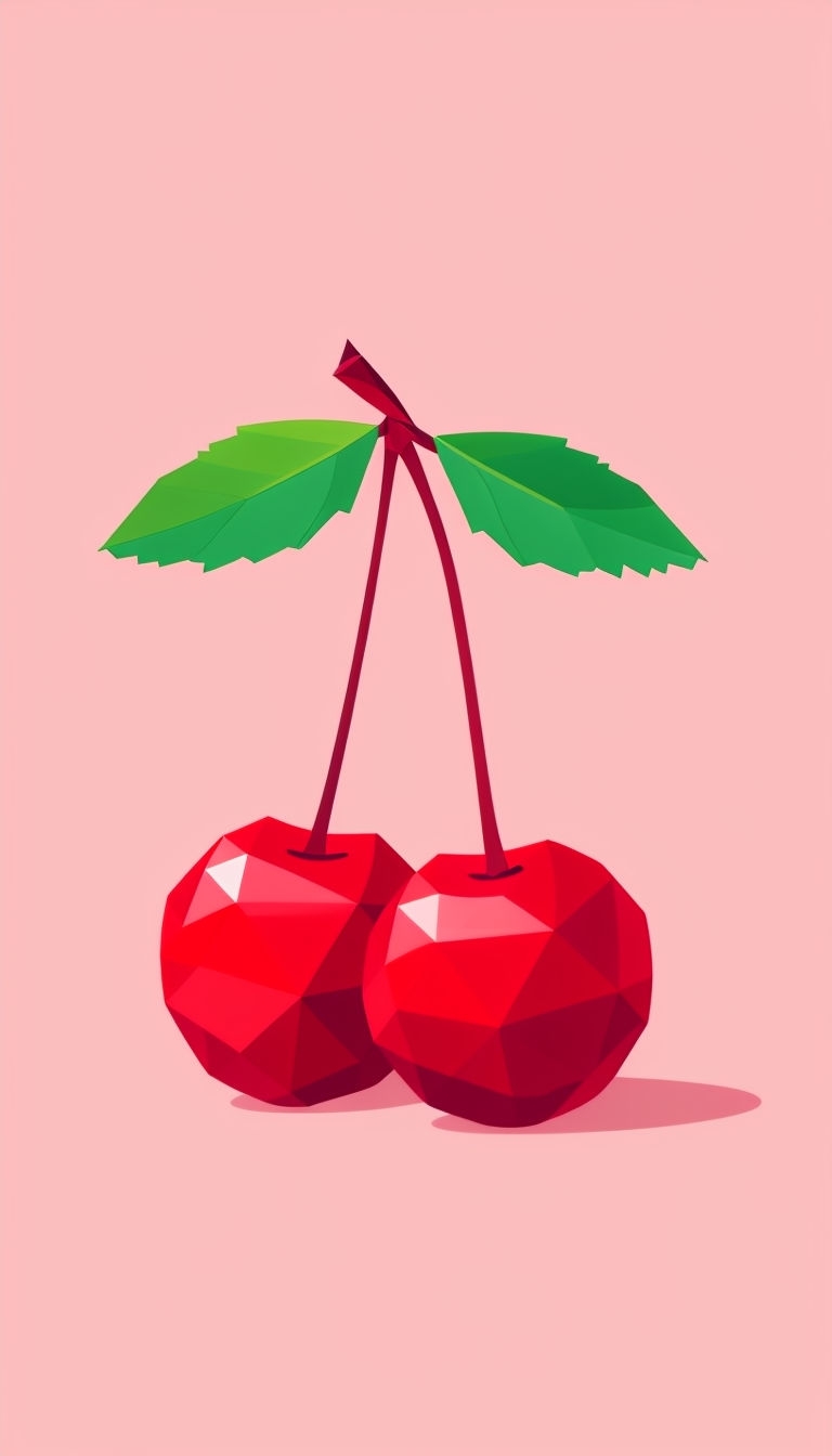 Glossy Low-Poly Cherry Illustration on Light Pink Background Phone Case Cover