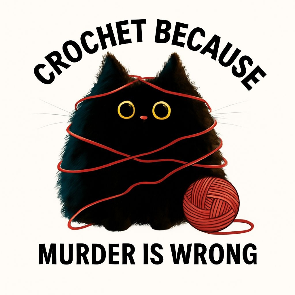 Whimsical Black Cat with Yarn Crochet Quote Sticker