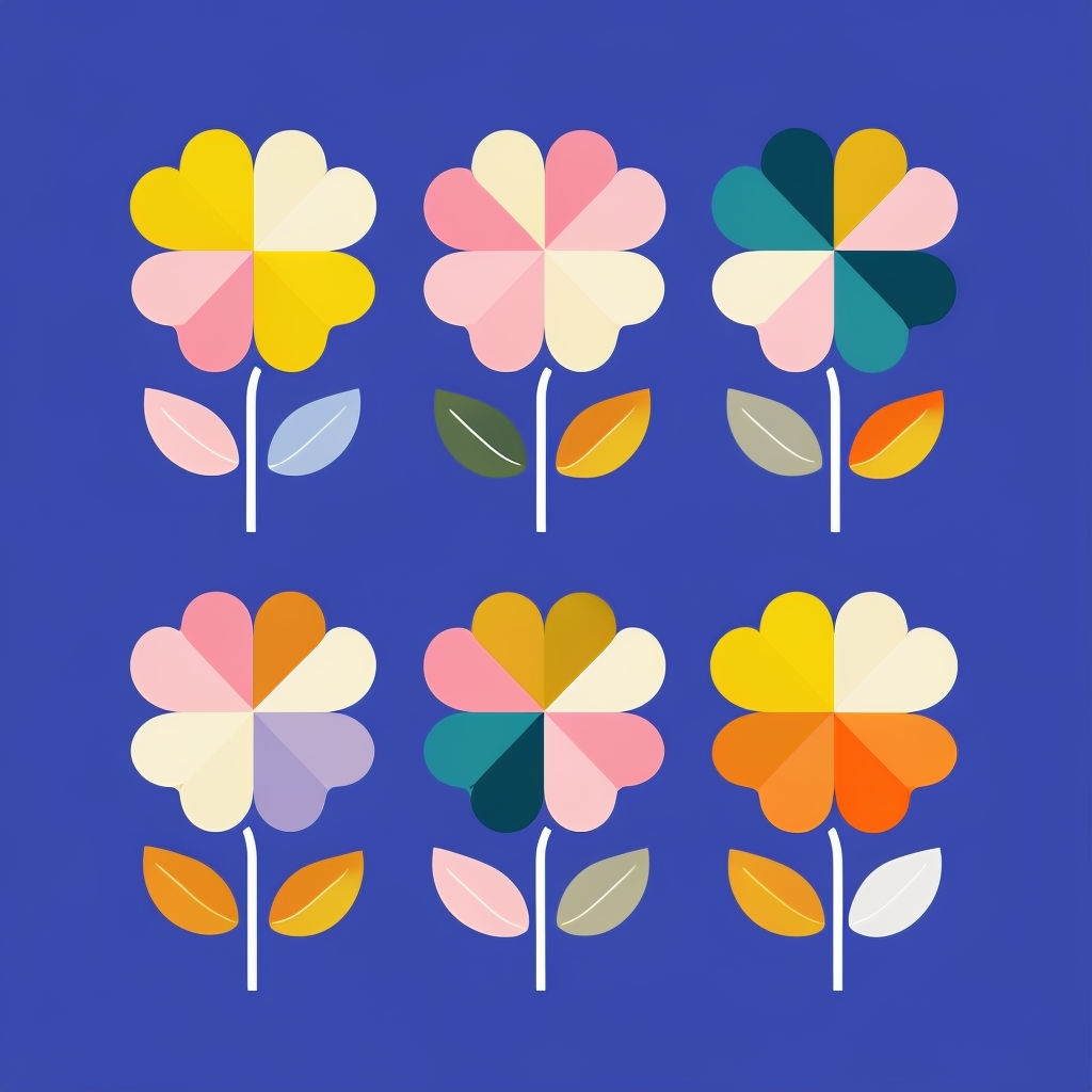 Vibrant Modern Floral Illustration on Royal Blue Background Seamless Pattern