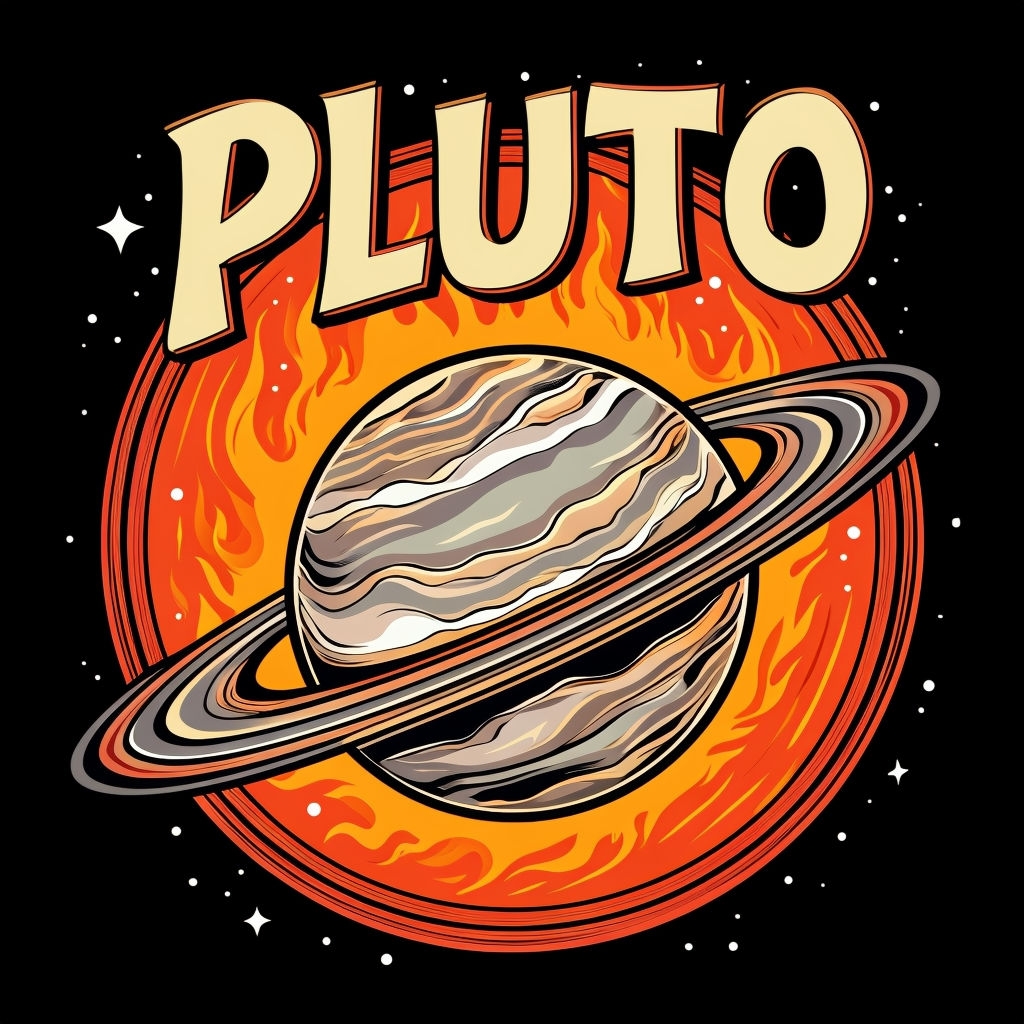 Retro Planet Pluto Cosmic Illustration T-Shirt