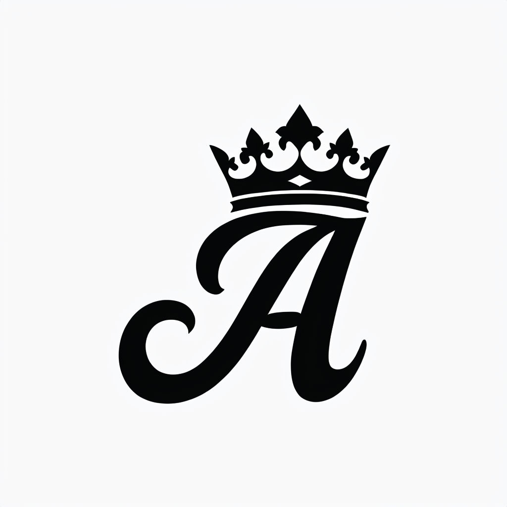 Elegant Black Cursive Letter A with Crown Logo Design Monogram