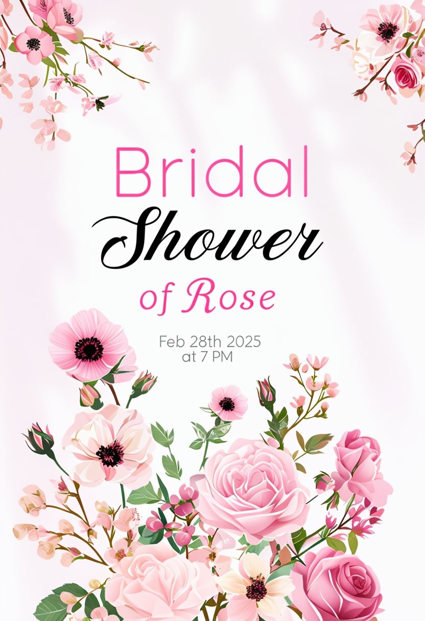 Elegant Bridal Shower Invitation Card with Floral Accents Event Sign