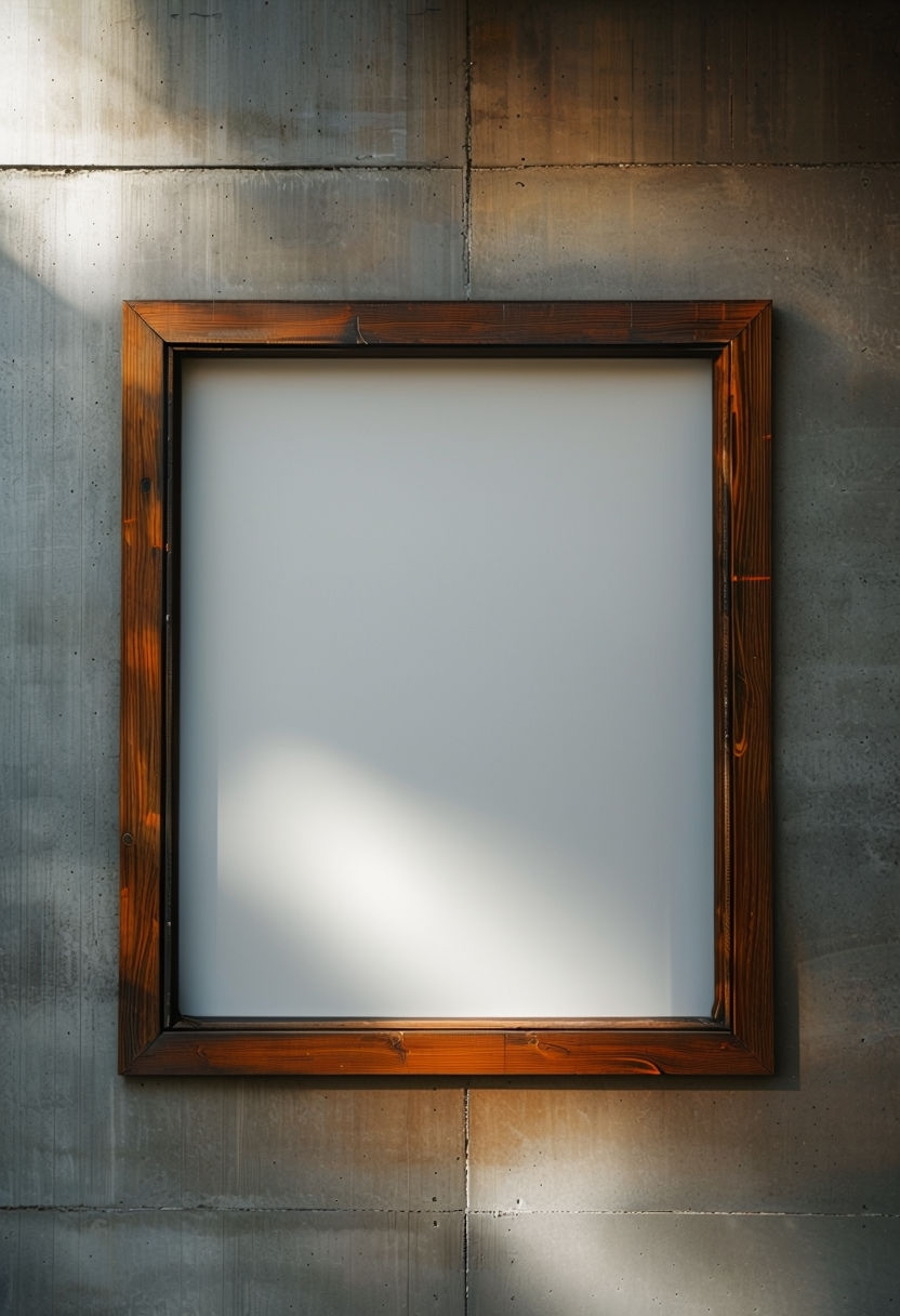 Photorealistic Dark Wooden Frame on Concrete Wall Mockup