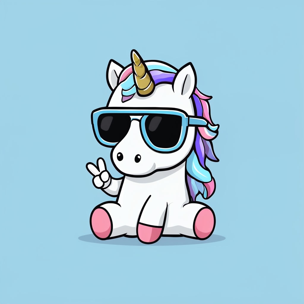 Cool Minimalist Unicorn with Sunglasses Cartoon T-Shirt