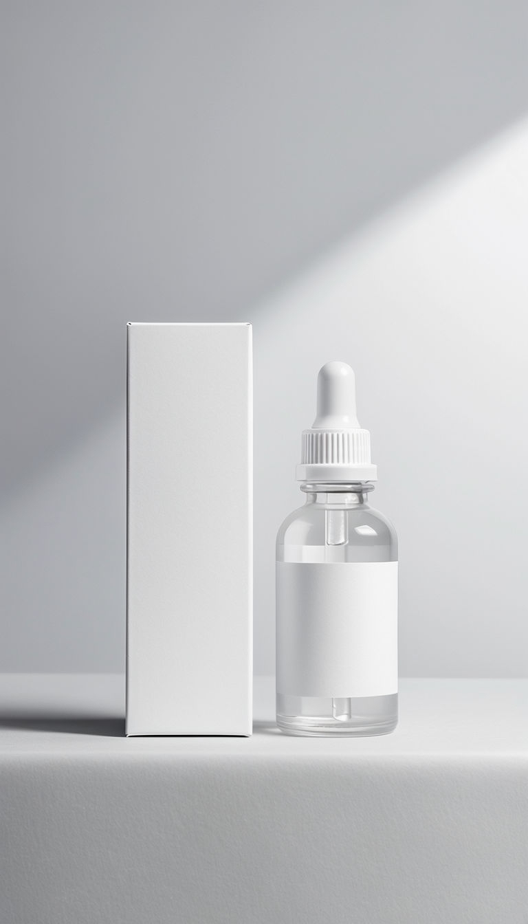 Minimalist White Product Box and Glass Bottle Mockup