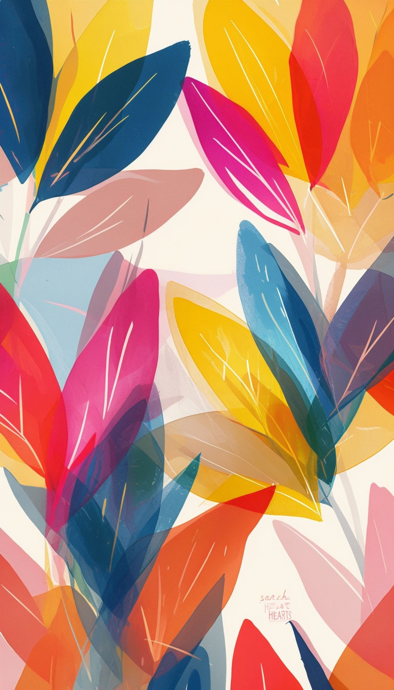 Vibrant Abstract Leaf Shapes Modern Digital Artwork Poster