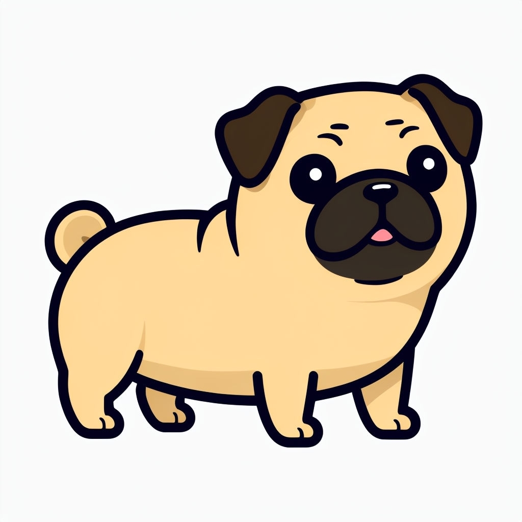 Adorable Cartoon Beige Pug Illustration Perfect for Hats