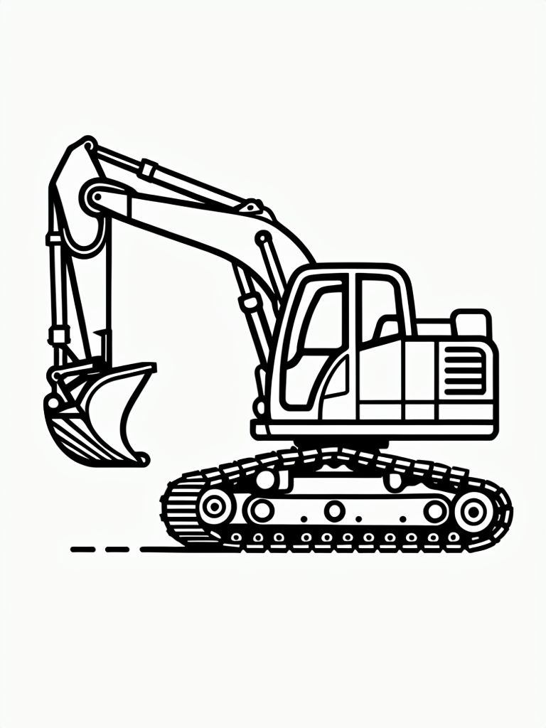 Monochrome Cartoon Excavator Line Art for Coloring Book Pages