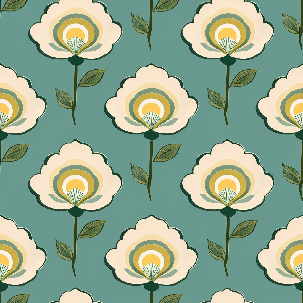 Stylized Floral Seamless Pattern on Teal Background Design