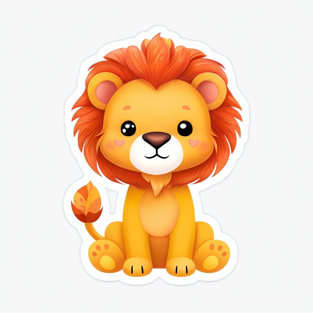 Cute Cartoon Lion Character Sticker Design with Heart Blush